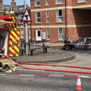 The burnt-out car in Tattershall Road, Boston.