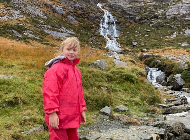 Bethany Walker, 5, climbs Mt Snowdon.