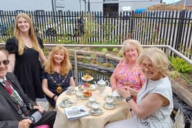 Mayor of Louth, Julia Simmons, and her consort, husband Alan, enjoyed tea on the terrace with event organisers Julianne and Amanda, while director Rachael poured the tea.