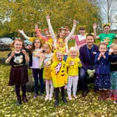 Headteacher Mr Lidbury and pupils from Kidgate Primary School in Louth celebrate Children in Need.