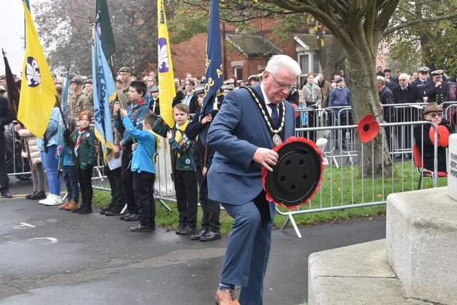 Mayor of Skegness Coun Tony Tye lays the wreath on behalf of Skegness Town Council.