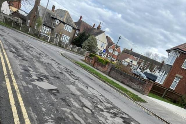 Potholes outside the Hildreds Shopping Centre.