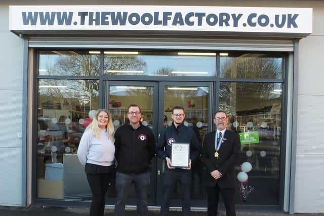 Pictured (from left) are Mel, Grant (Wool Factory owner), Matty and Kev Woolley, Skegness RBL Chairman