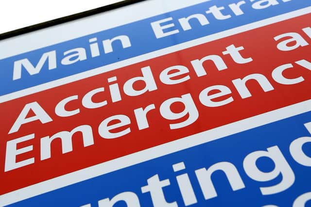 General view of an Accident and Emergency Sign at Hinchingbrooke Hospital in Huntingdon, Cambridgeshire.