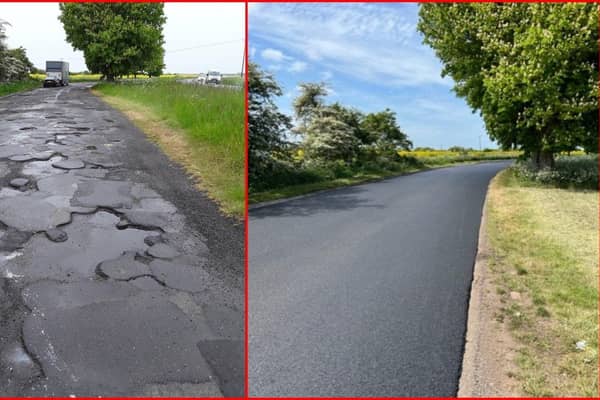 Before and after images of the makeover at a busy lay-by on the A158 at Burgh-le-Marsh.