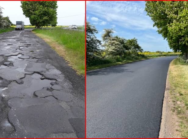 Before and after images of the makeover at a busy lay-by on the A158 at Burgh-le-Marsh.