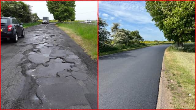 Before and after images of the makeover at a busy lay-by on the A158 at Burgh-le-Marsh.