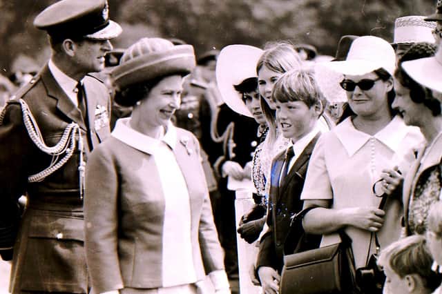 Her Majesty The Queen on a visit to RAF Cranwell with Prince Phillip. The Queen and Prince Philip were visiting to celebrate the base’s 50th anniversary in June 1970.
