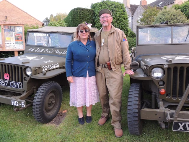 In period dress - Terry and Deanna Bocking of Kirkby Green with their friend's Jeeps.