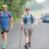 ​Mark Stones and Jason Maltby on their Wolds walk, pictured just outside Laceby on Friday morning. Photo: John Aron Photography