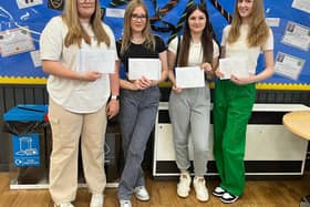 Banovallum students with their GCSE results, from left: Chloe Houlden, Niamh Fenn, Zoe Baldock, and Grace Renner.