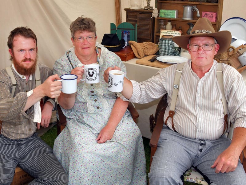 Time for coffee - (from left) ‘Biscuit’ Chris Smith, ‘Cooky’ Lynda Smith and ‘Waggonwheel’ David Smith.