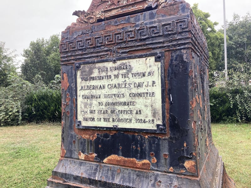 The Five Lamps was donated to the town by former Mayor and Chairman of the Highways Committee, Alderman Charles Day. This picture, taken last year, shows how the base could also benefit from restoration work.