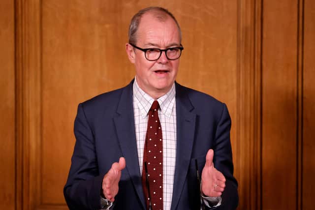 Britain's Chief Scientific Adviser Patrick Vallance speaks during a virtual press conference inside 10 Downing Street in central London on December 21, 2020, after a string of countries banned travellers and all but unaccompanied freight arriving from the UK, due to the rapid spread of a new, more-infectious coronavirus strain (Photo by TOLGA AKMEN/AFP via Getty Images).