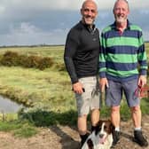 Rob Wright, left, and Jez Hyland with Jez’s spaniel Ruby.