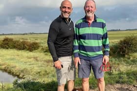 Rob Wright, left, and Jez Hyland with Jez’s spaniel Ruby.