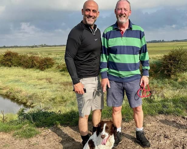 Rob Wright, left, and Jez Hyland with Jez’s spaniel Ruby.
