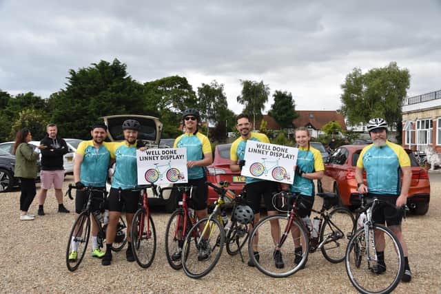 'We made it!": Charity riders at The Royal Hotel in Skegness. Photo: Barry Robinson