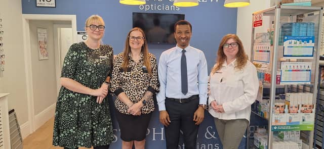 Emma Siddall, Sara Zalewskyj-Wyatt, Chike Emedike and Deborah Costello of Stephens & Drew Opticians