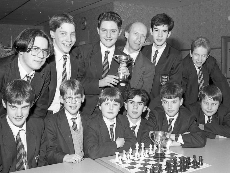 Boston Grammar School triumphing at 1994's South Lincolnshire Schools' Chess League finals, held at Oldrids.
