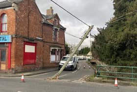 The damaged electricity pole in Ruskington. Photo: Ruskington Parish Council