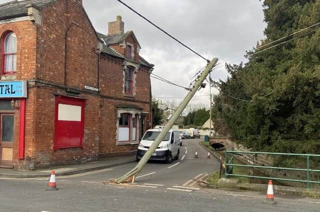 The damaged electricity pole in Ruskington. Photo: Ruskington Parish Council