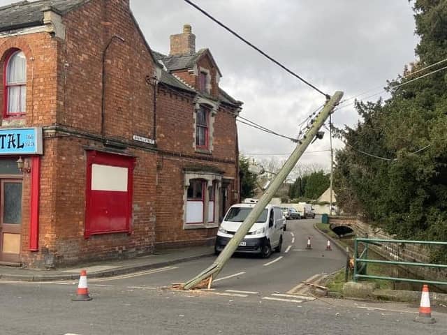 The damaged electricity pole in Ruskington. Photo: Ruskington Parish Council
