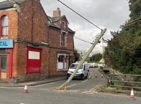 The damaged electricity pole in Ruskington. Photo: Ruskington Parish Council