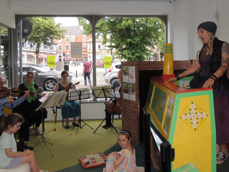 Khrisma4 string quartet performed with storyteller Rose Croft at Sleaford Library during the RiverLight fringe events.
