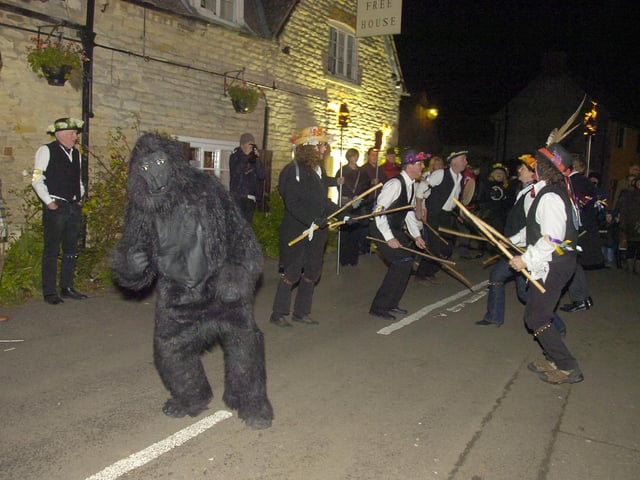 A scene from the annual Baboon Night torchlit procession at Oasby, held in aid of Children in Need.