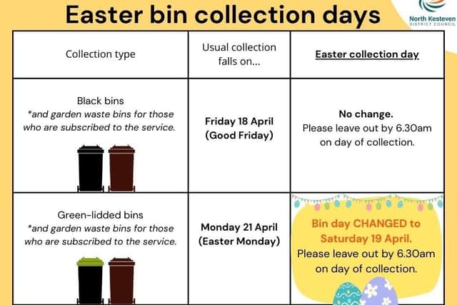 There is one change to bin collections over Easter, for households with Monday collections to be aware of.