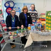 The fundraising day at Roman Bank Food Store in Skegness. Pictured are (from left)  Kathleen Drury, Community Assistant, Karen Holland, Community Co-ordinator, Josh Forth, Manager at Roman Bank Food Store, and Clive Pearson, volunteer at Skegness Food Bank.
