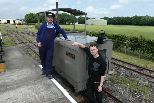 Stuart (left) and David Yates with “Simplex” diesel mechanical locomotive “Wilton” which was built in 1940 for the Wilton Road Brickworks in Humberston, from where it moved to the LCLR’s original site nearby in 1962.