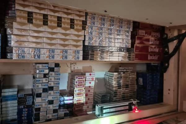 A snap from Stop n Shop, Spalding, showing shelves stacked with what police say are 'illegal cigarettes'