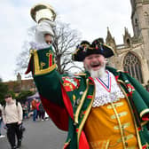 Town Crier John Griffifths rings in the Sleaford Christmas Market.