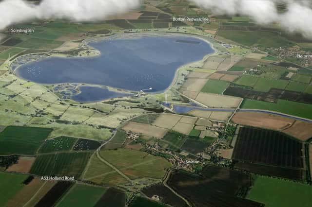 The latest visual impression of how the new reservoir near Sleaford would look in the landscape. Image: Anglian Water