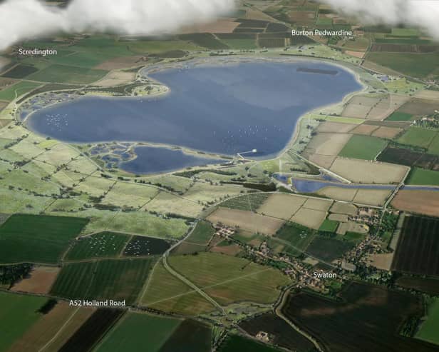 The latest visual impression of how the new reservoir near Sleaford would look in the landscape. Image: Anglian Water