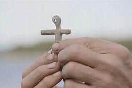 The lead cross, believed to be Knights Templar in origin, unearthed by Gary at Smiths Cove, on Oak Island.