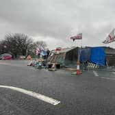 The protest camp outside the main gate of RAF Scampton