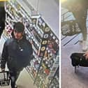 Police would like to speak to these two men in relation to a theft from the Mablethorpe Coop store. Photo: Lincs Police