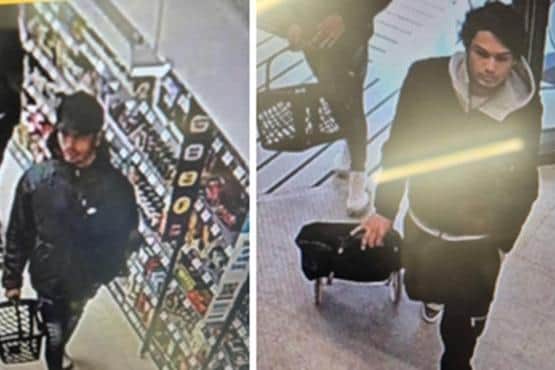 Police would like to speak to these two men in relation to a theft from the Mablethorpe Coop store. Photo: Lincs Police