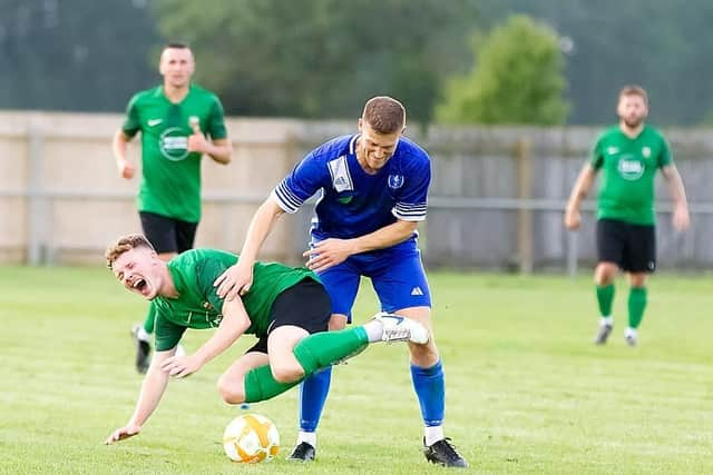 Penalty scorer Harry Jacklin in action for Louth Town.