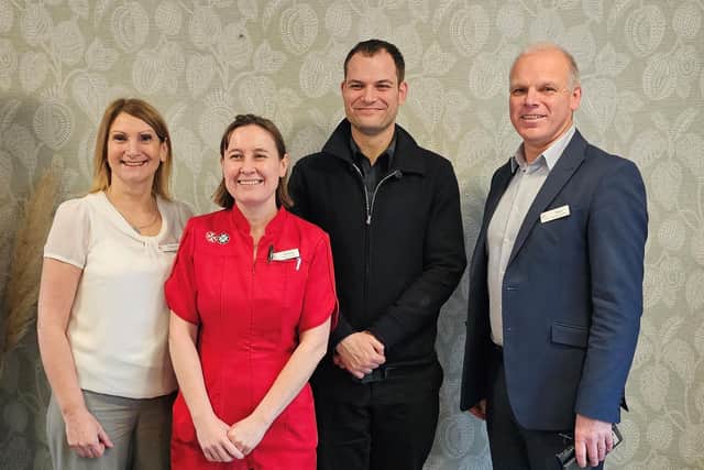 l-r Cheryl Gilderdale Conny McGowan Hamish Falconer MP Mike Stredder at OSJCT Hartsholme House in Lincoln