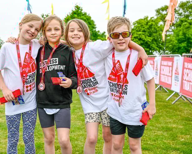 A team pictured following completion of the Knight Frank Schools Triathlon