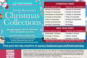 A poster has been produced detailing all of the bin day changes over Christmas and New Year.