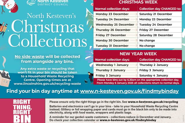 A poster has been produced detailing all of the bin day changes over Christmas and New Year.