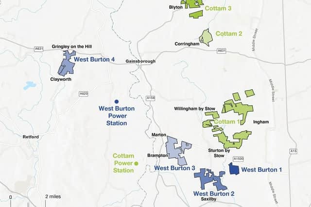 This plan shows the proposed sites for the solar farms