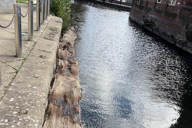 Berms have been attached along the banks of the River Slea, such as this one near The Hub.