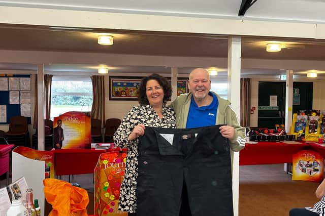 Consultant Jo West with Neil Brailsford and his old 5XL trousers.