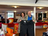 Consultant Jo West with Neil Brailsford and his old 5XL trousers.